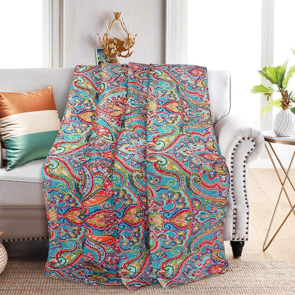 Boho Blue Throw Pillow — 78" — Orange/Blue