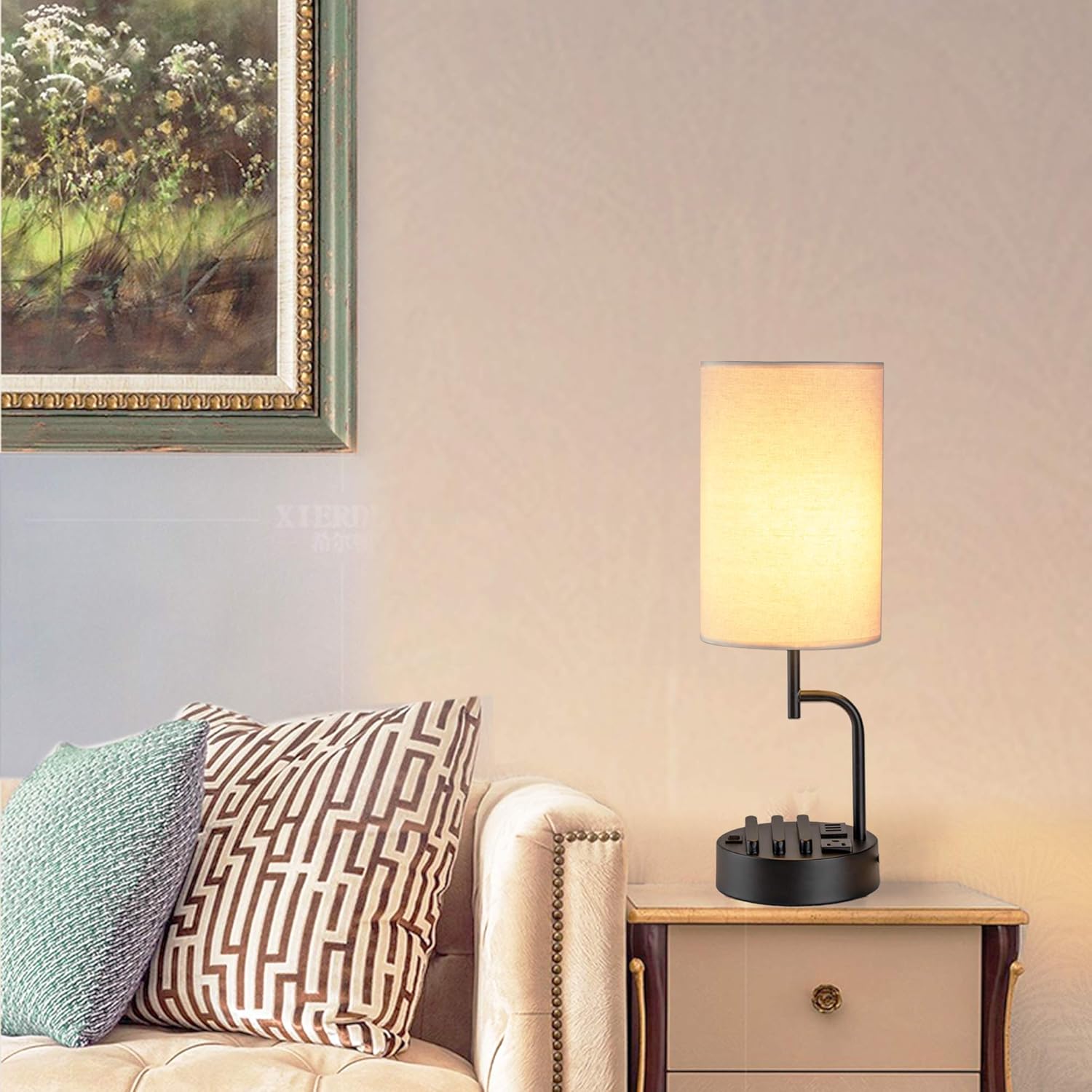 USB Charging Modern Beige Bedside Lamp — Set of 2 - View 9