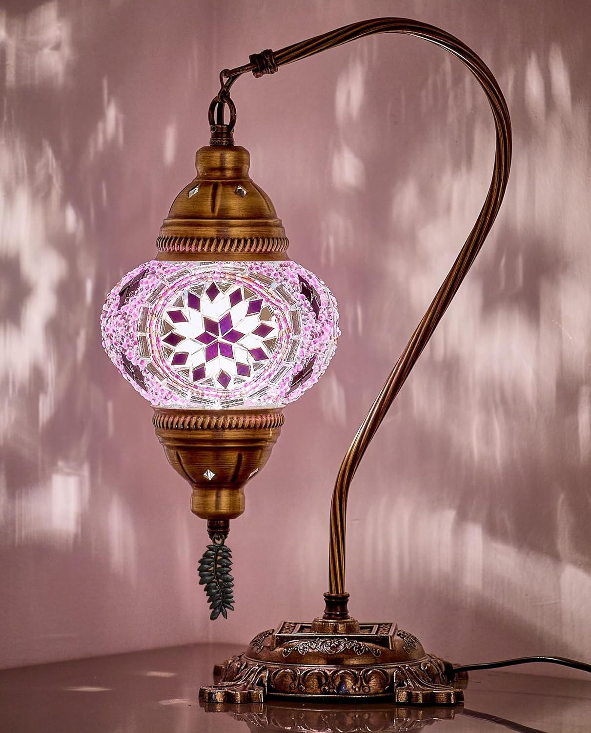Handcrafted Boho Black Table Lamp — 15" — Lilac