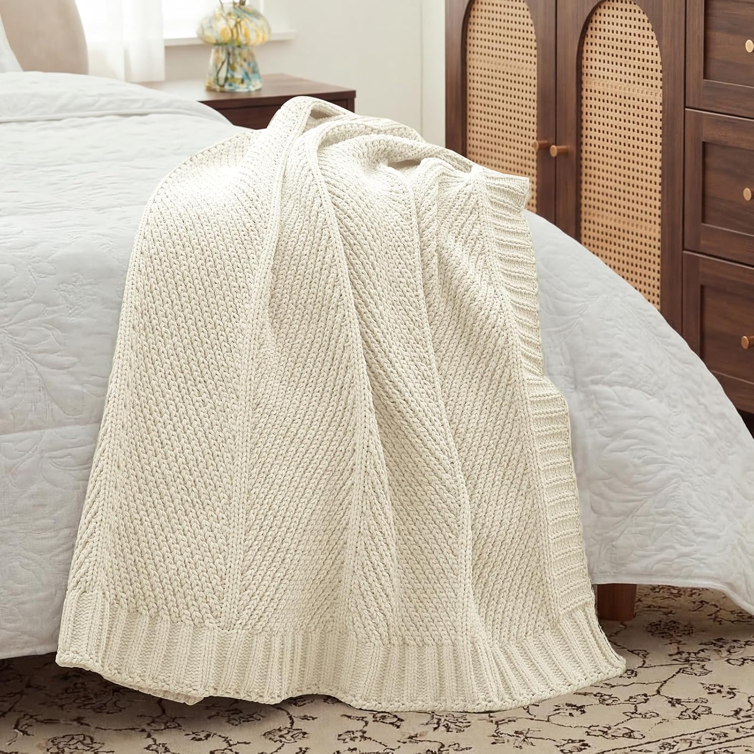 Knit Beige Throw Pillow — 50" - View 8