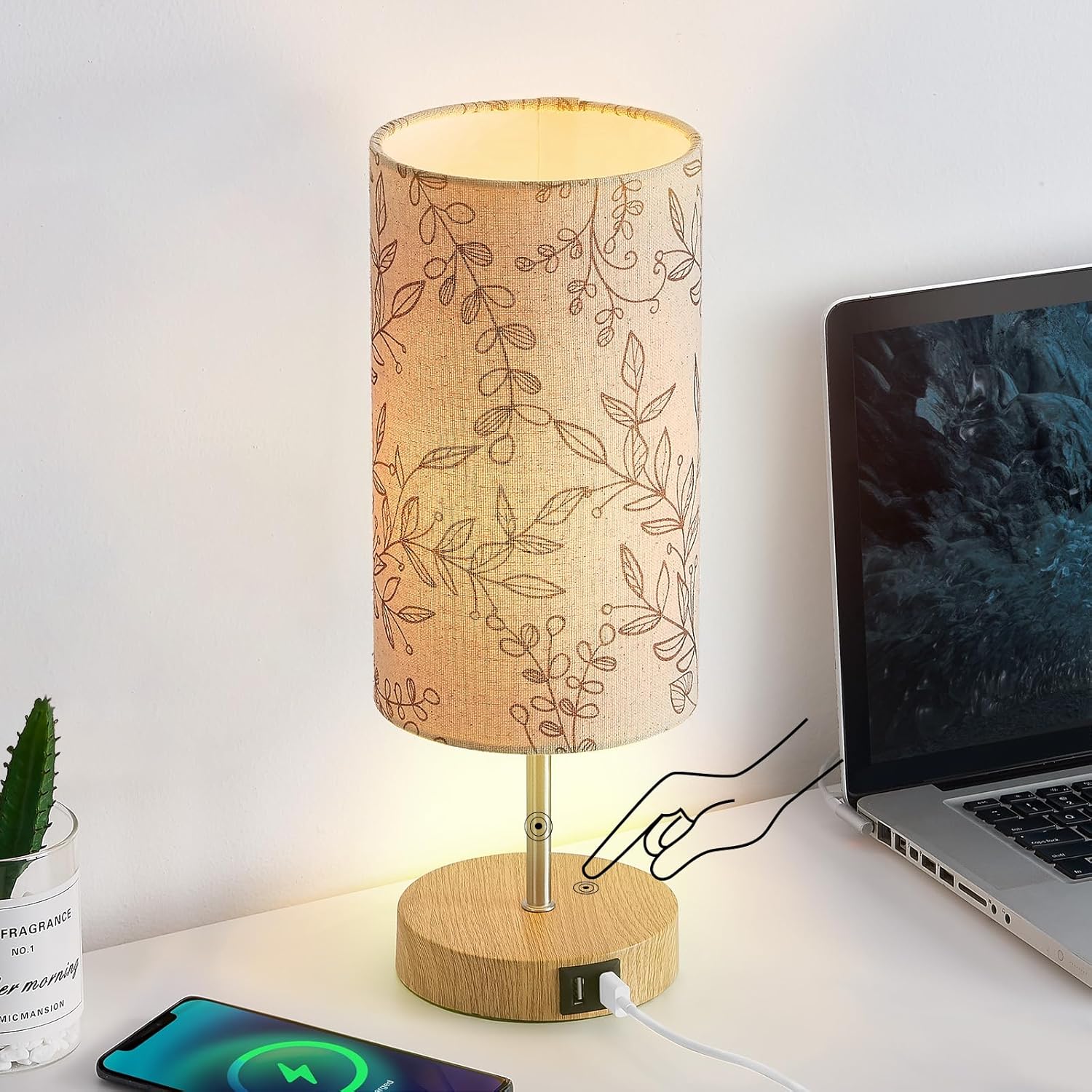 Dimmable Grey Nightstand Lamp — Flower