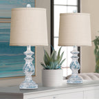 Linen Farmhouse Black Desk Lamp — 22" — Washed Blue