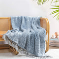 Boho Beige Throw Pillow — 50" — Blue With Tassel