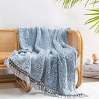 Boho Beige Throw Pillow — 50" — Blue With Tassel