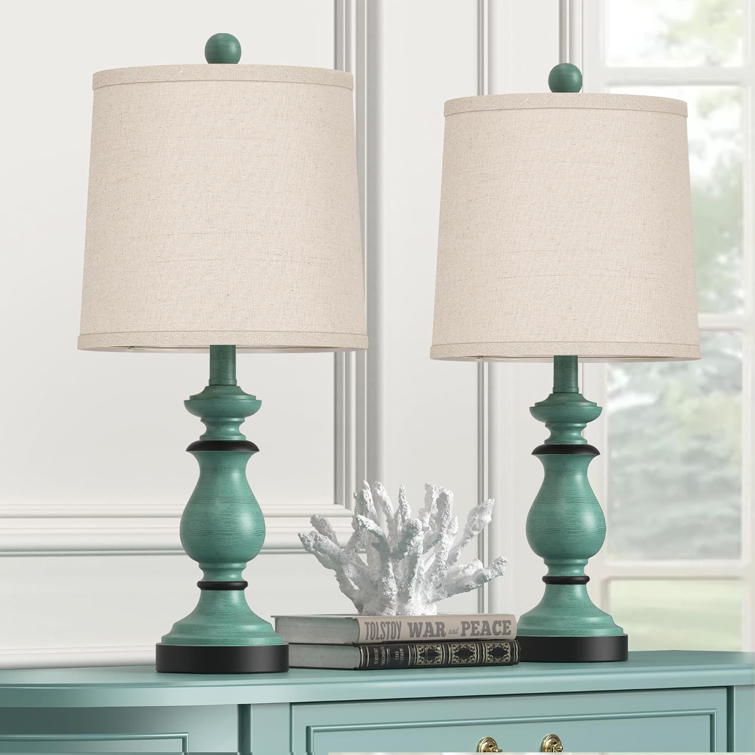 Linen Farmhouse Black Desk Lamp — 22" — Antique Green