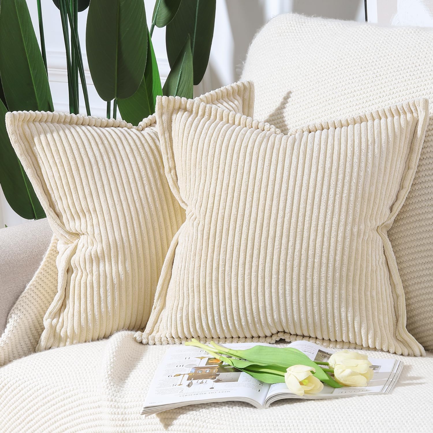 Boho Beige Throw Pillow Cover — 18" — Beige