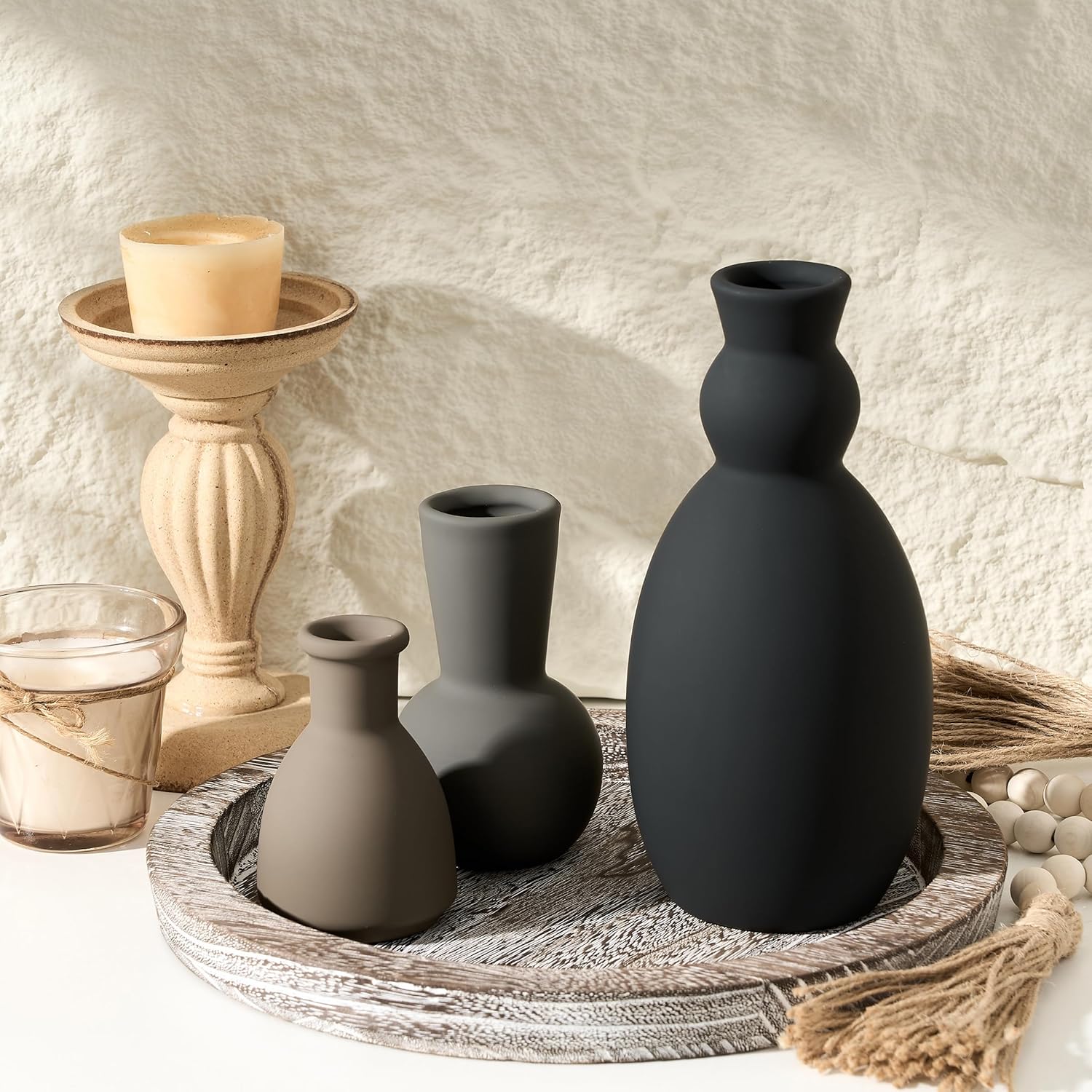 Farmhouse White Vase Set — Set of 3 - View 4