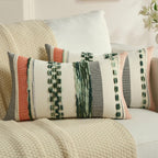 Tufted Boho Beige Throw Pillow Cover — 18" — Dark Light Green