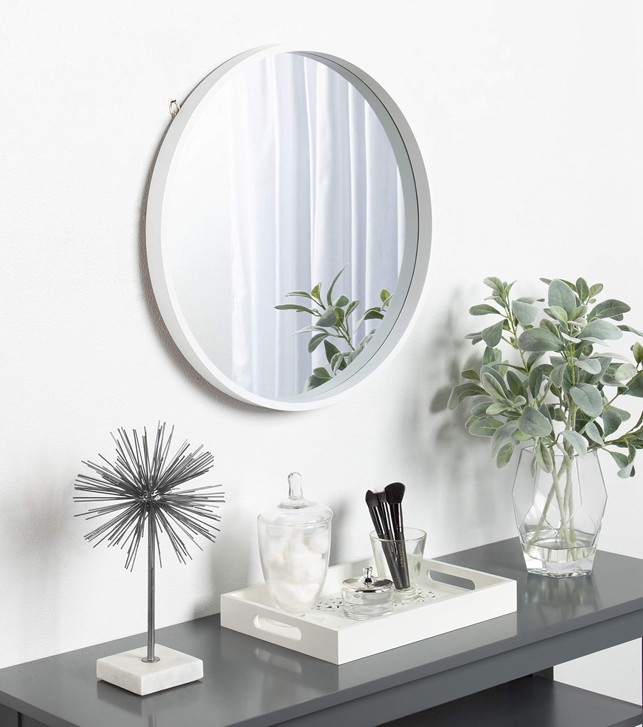 Round Modern Wood Wall Mirror — 21.6" - View 6