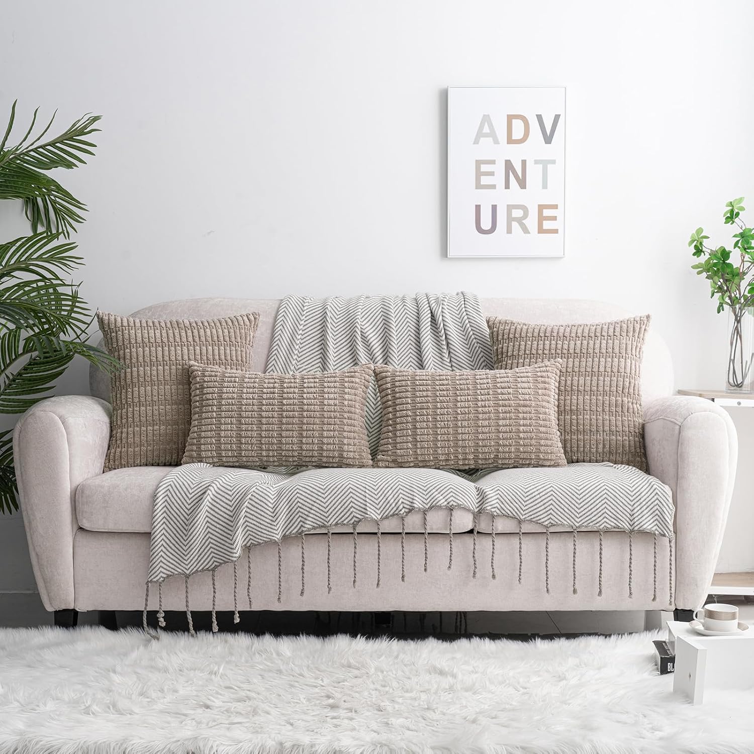 Boho Beige Throw Pillow Cover — 18" - View 5
