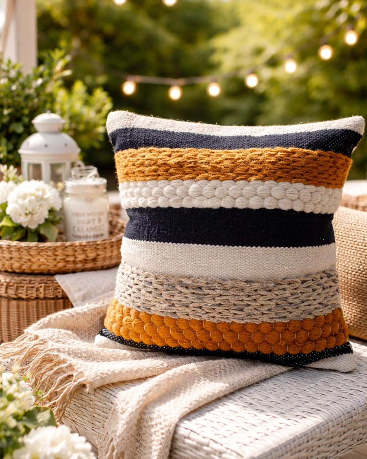Tufted Boho Black Pillow Cover — 12x20 — Terracotta - Square 18x18