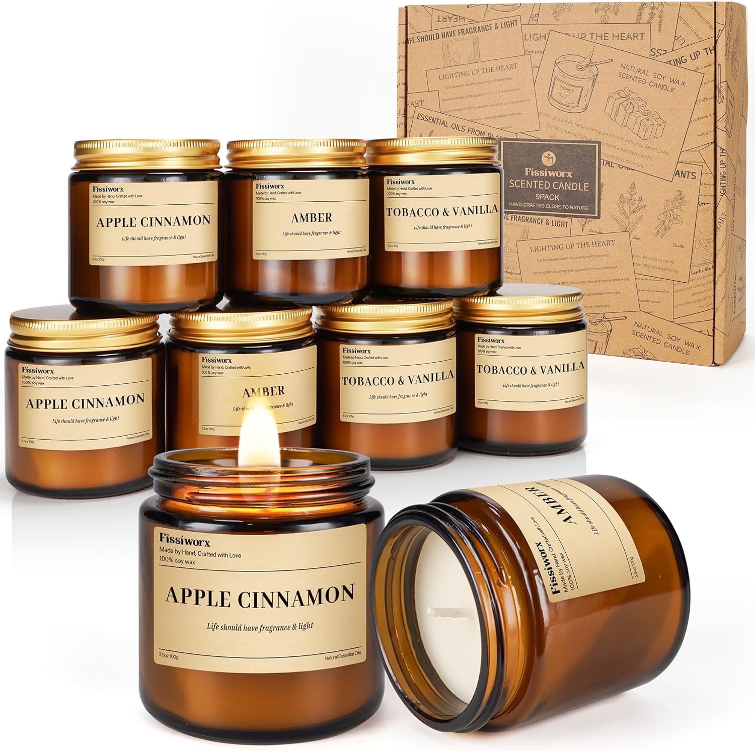 Soy Green Scented Candle — Apple Cinnamon/Amber/Vanilla
