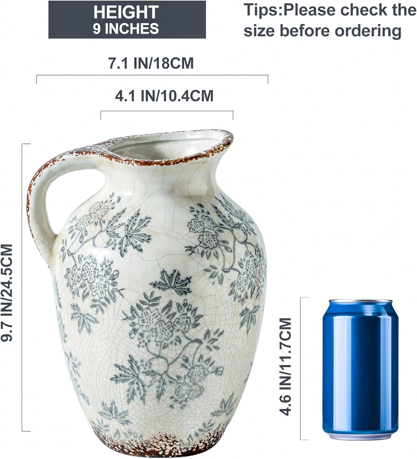 Vintage Blue Decorative Vase — 9.7" - View 2