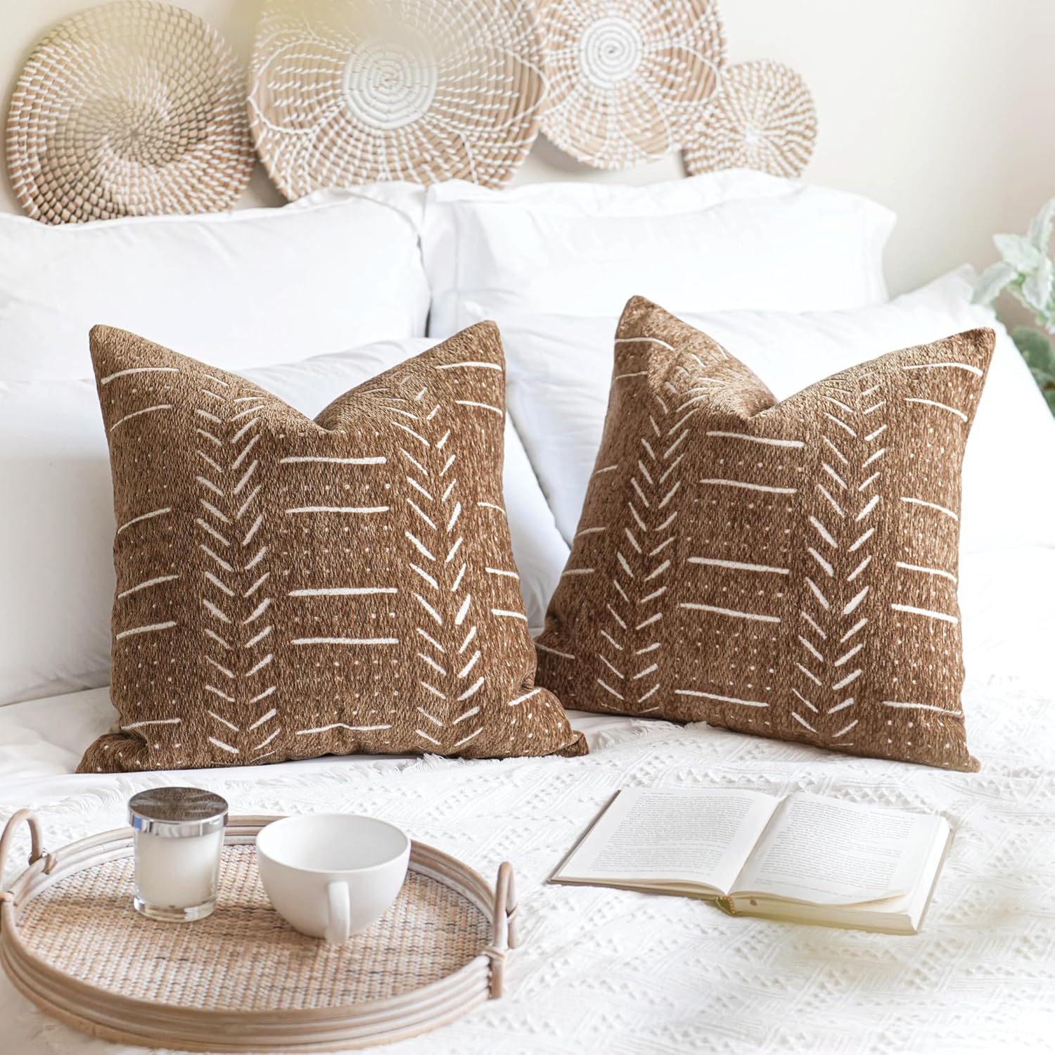 Lumbar Boho Beige Throw Pillow Cover — 20" — 20" x 20" (Pack of 2)