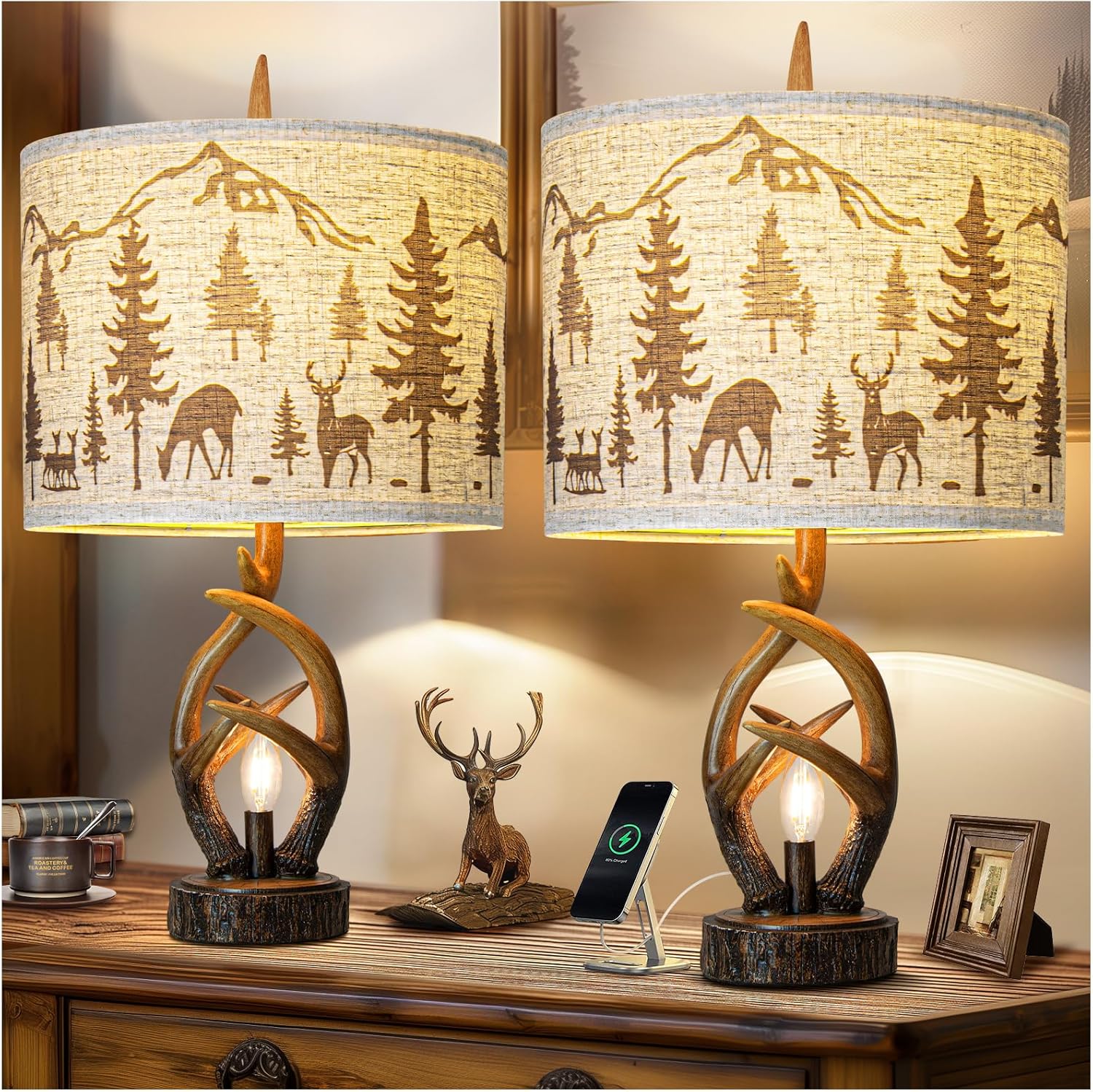 USB Farmhouse Brown Bedside Lamp — Brown-4