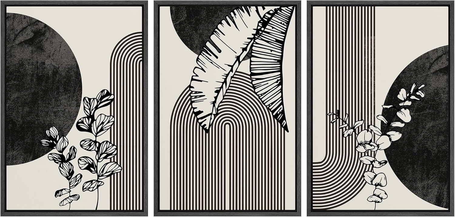 Framed Boho Fabric Wall Art — 24" — 24"x36"x3 Panels Black