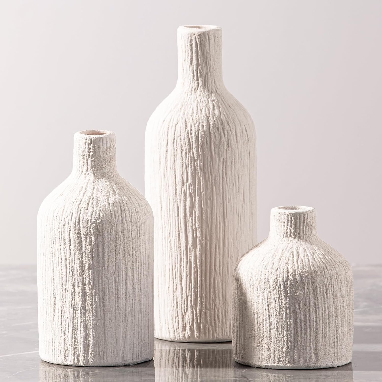Farmhouse Brown Flower Vase — Set of 3 — 09-white