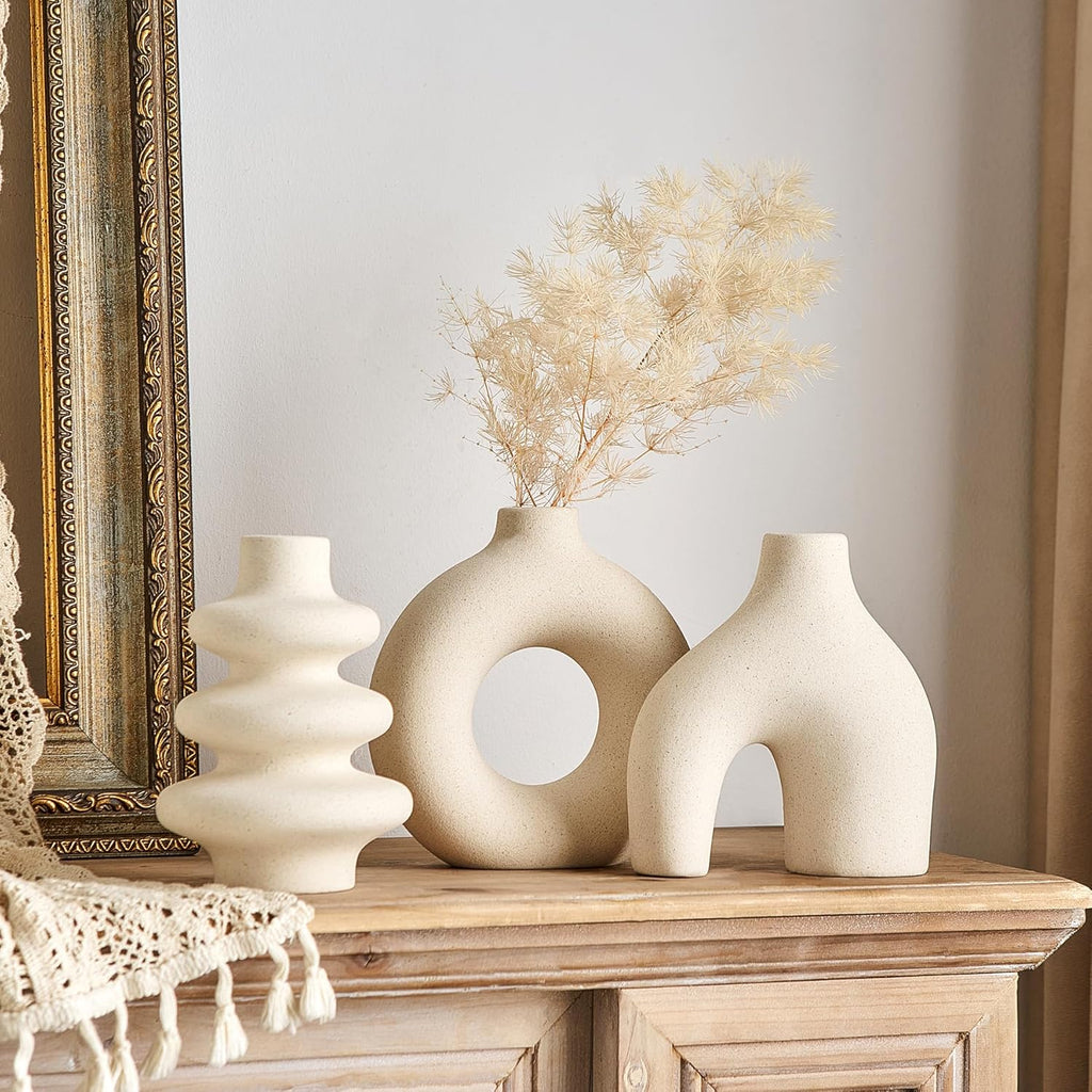 Round Boho Black Flower Vase — Set of 3 - View 8