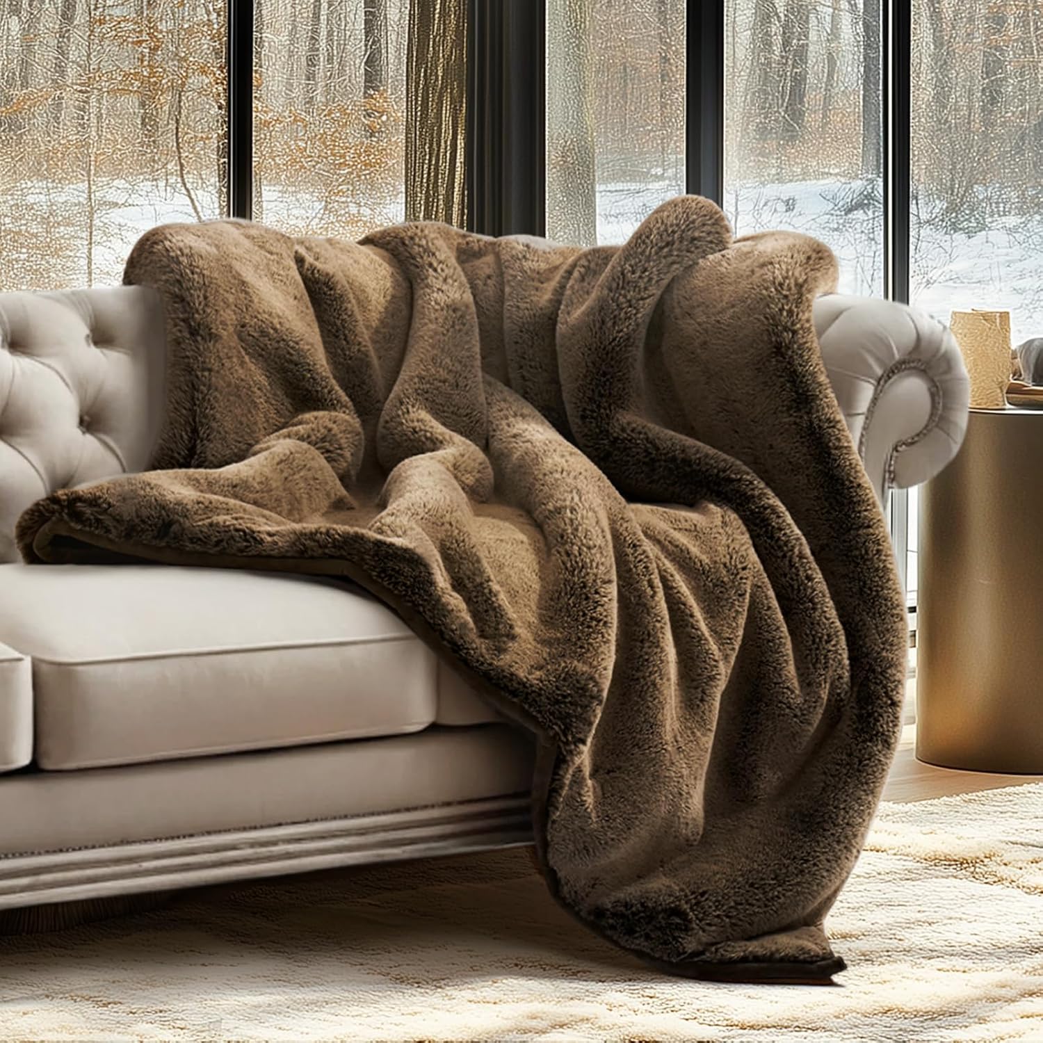 Velvet Luxe Beige Throw Pillow — 50" — Brown Sable
