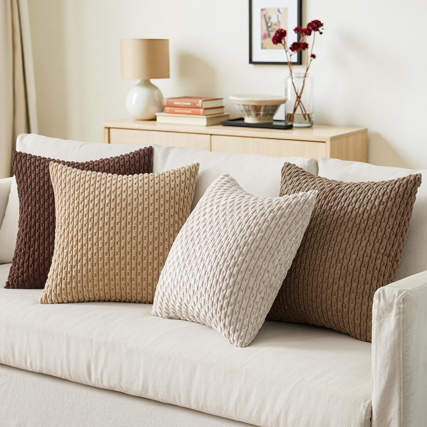 Boho Beige Throw Pillow Cover — 18" - View 3