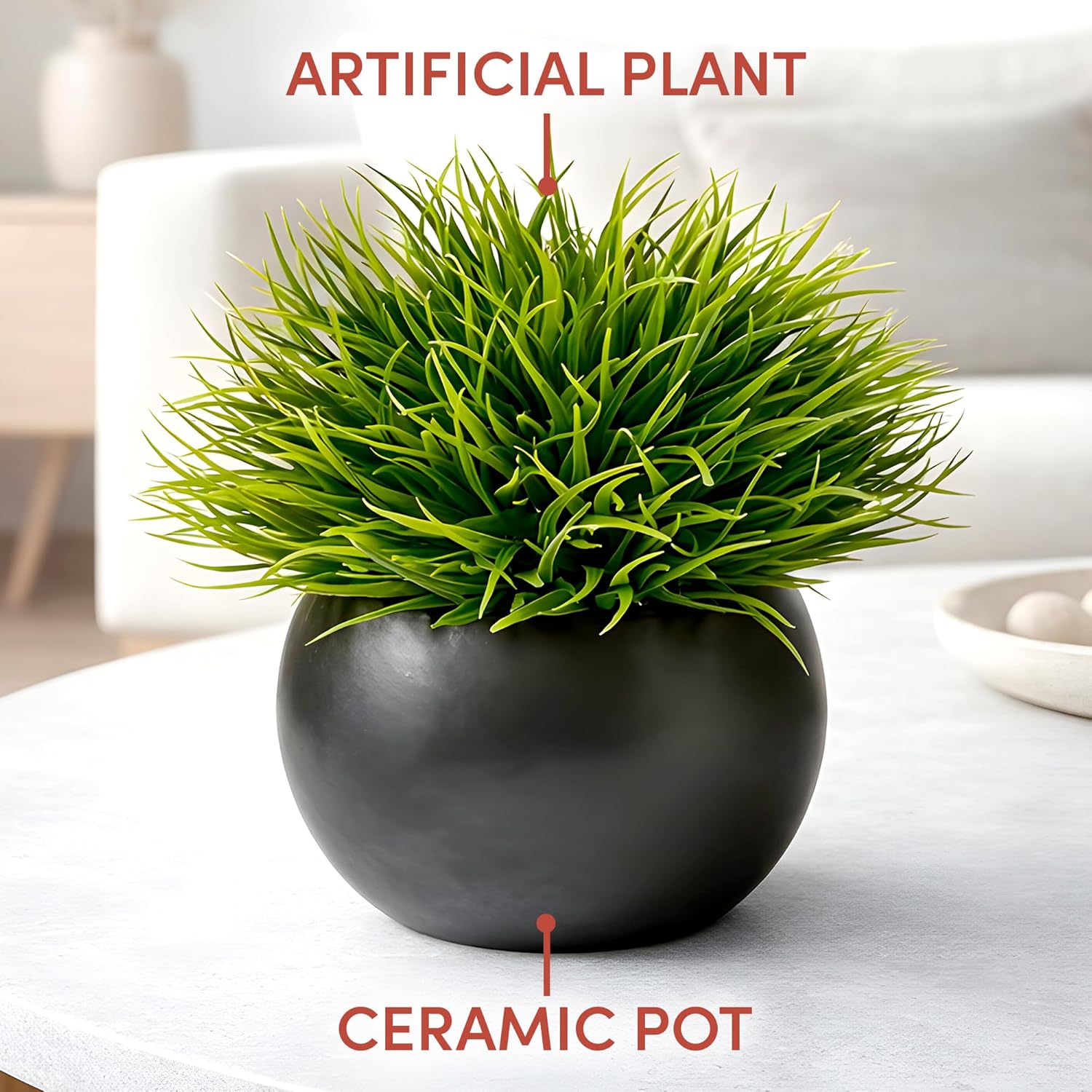 Round Ceramic Faux Succulent - View 3