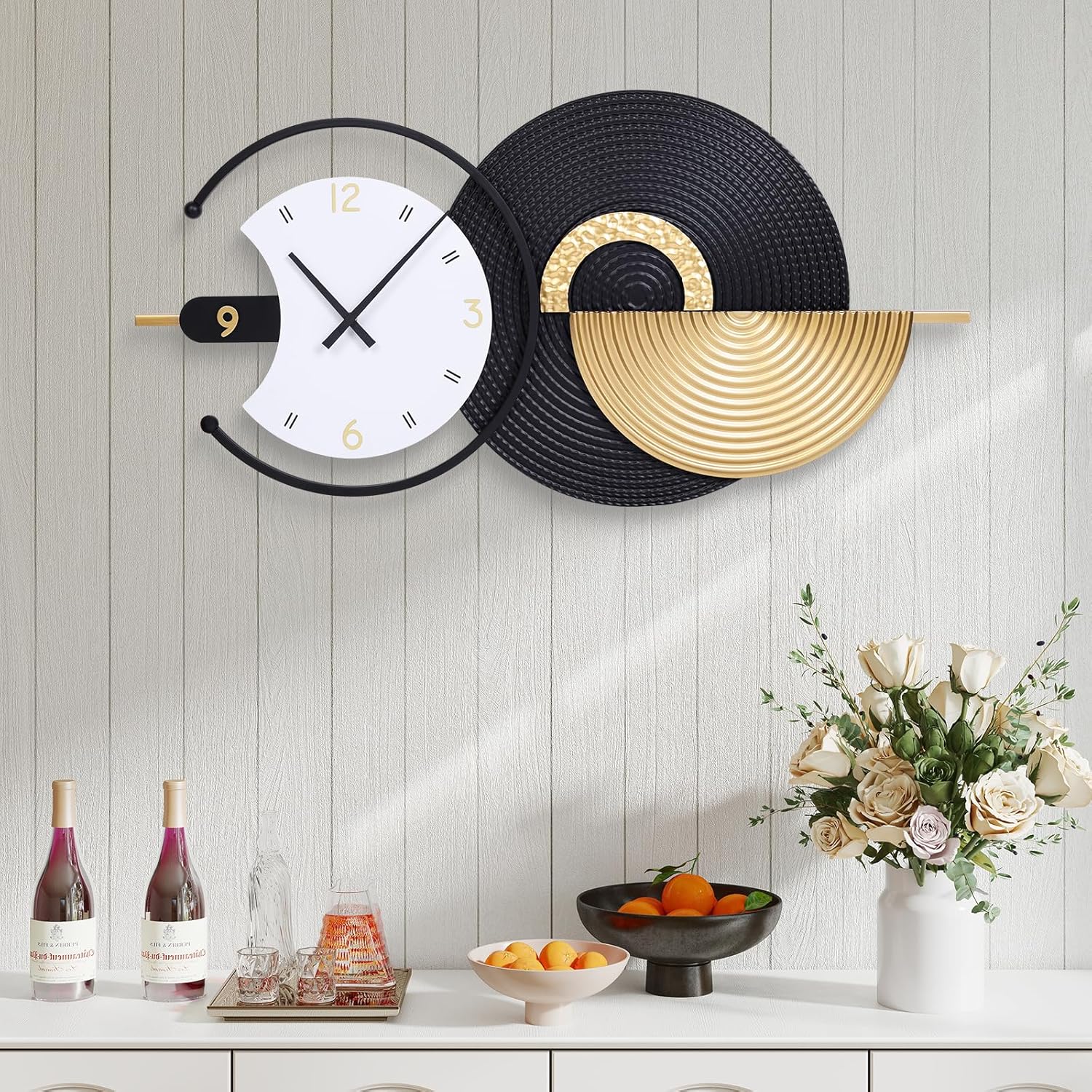 Modern Black Wall Clock — 27" — H-black Gold-35x18inch