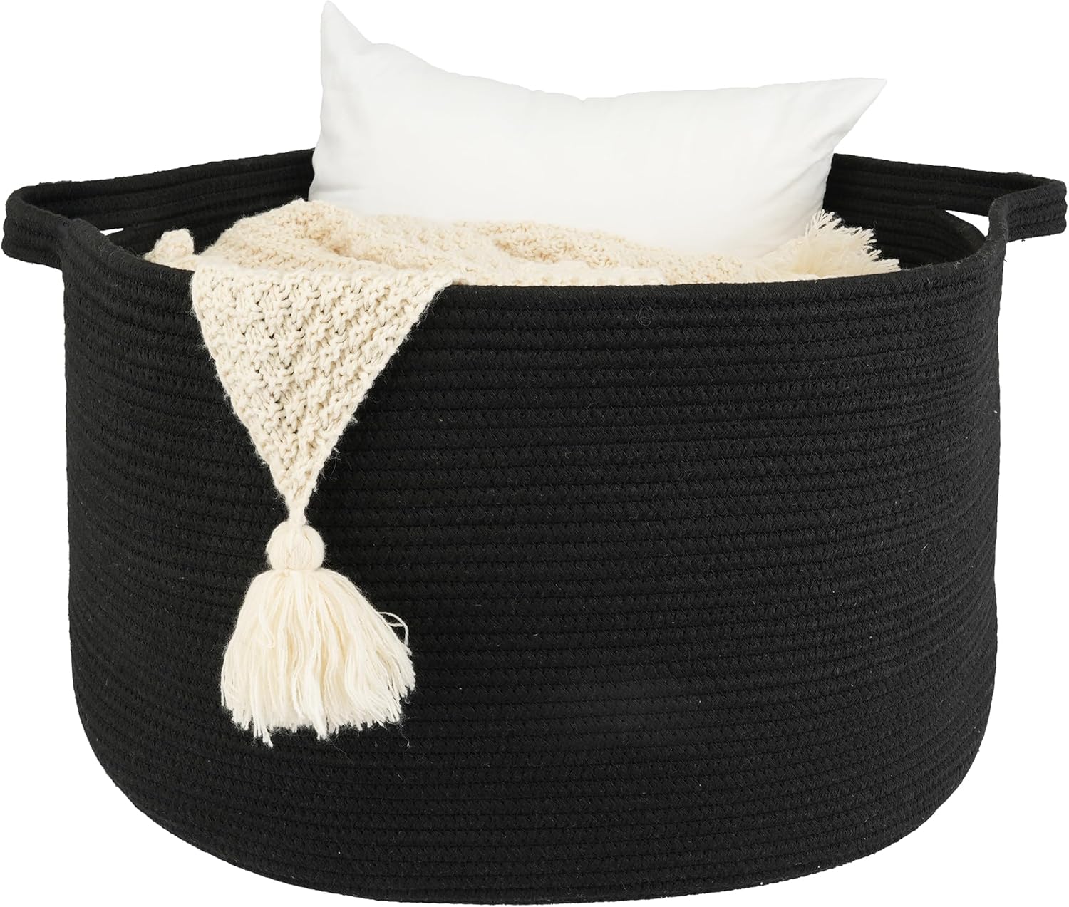 Round Boho Black Throw Pillow — 22" — black