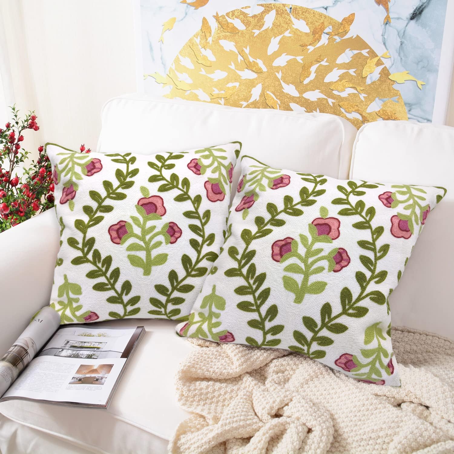 Tufted Boho Blue Throw Pillow Cover — 18" — 18" x 18" (Pack of 2)