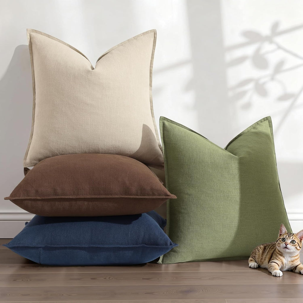 Linen Boho Beige Throw Pillow Cover — 18" - View 8