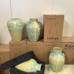 Handcrafted Boho Beige Flower Vase — 10" - View 5