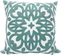 Embroidered Boho Beige Throw Pillow Cover — 12" — Aqua Blue