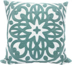 Embroidered Boho Beige Throw Pillow Cover — 12" — Aqua Blue