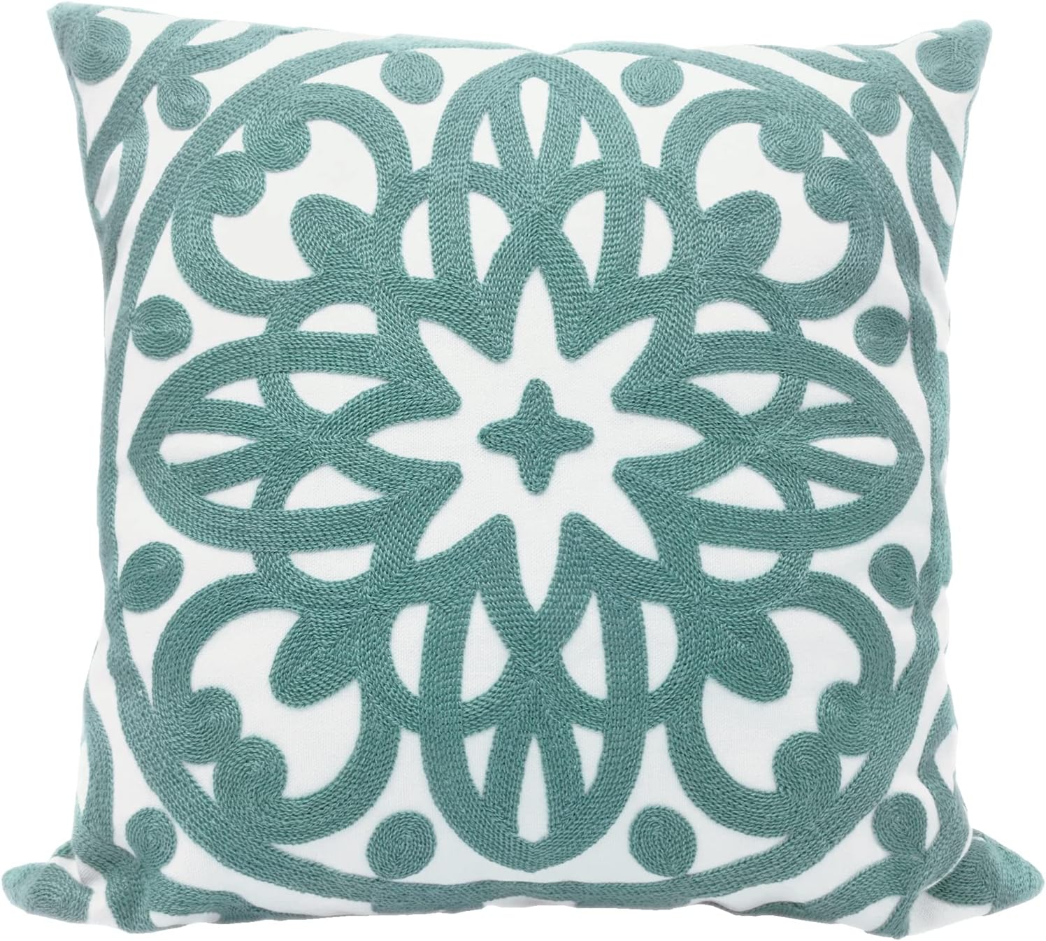Embroidered Boho Beige Throw Pillow Cover — 12" — Aqua Blue