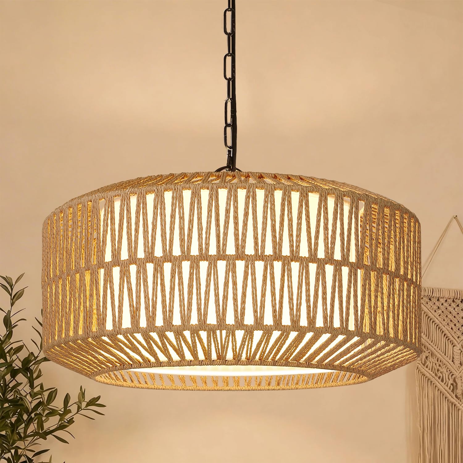 Linen Boho Black Chandelier — 5-Light