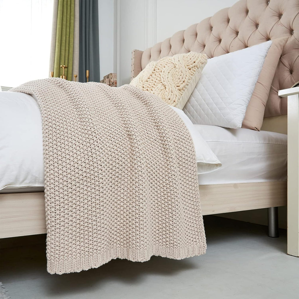 Knit Farmhouse Beige Throw Pillow — 51" - View 8