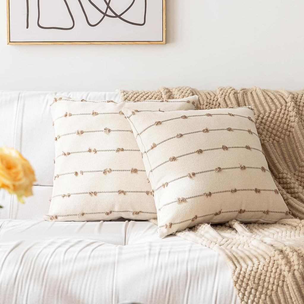 Tufted Boho Beige Throw Pillow Cover — 18" - View 6