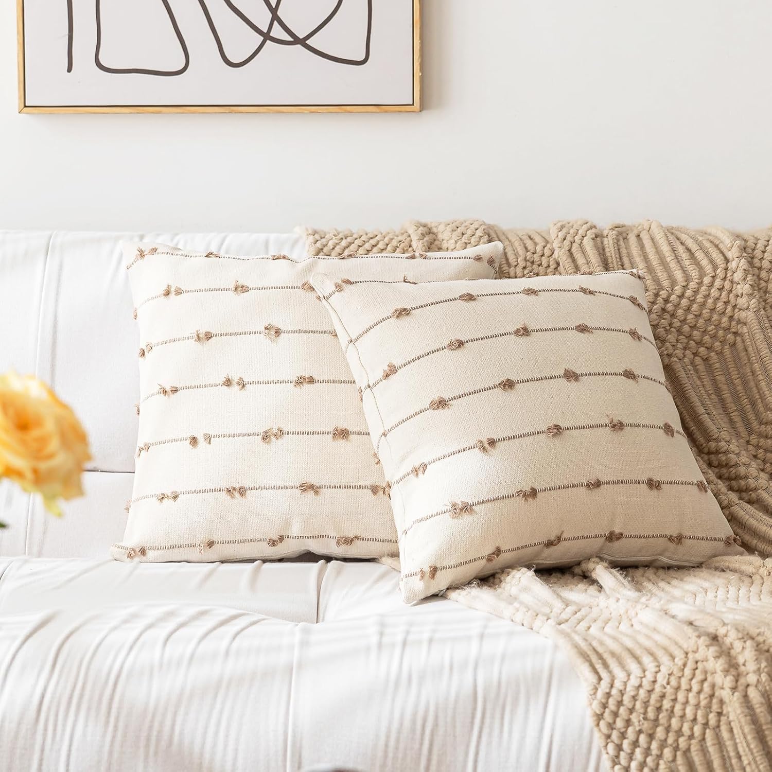 Tufted Boho Beige Throw Pillow Cover — 18" - View 6