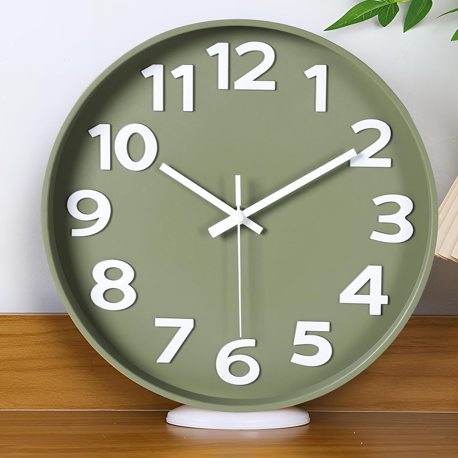 Modern Black Wall Clock — 12" — 12''olivegreen