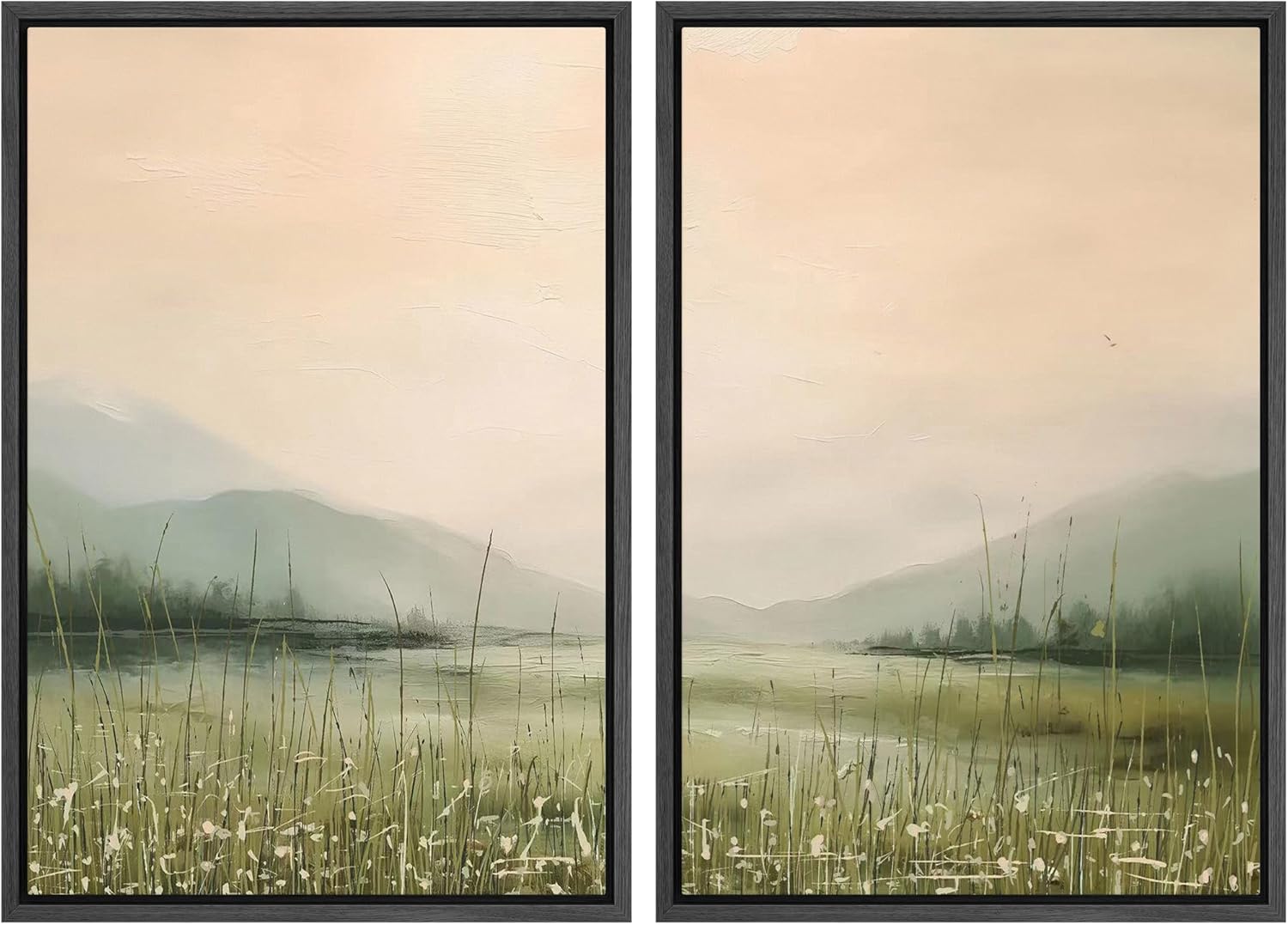 Framed Boho Fabric Wall Art — 16" — 24" x 36" x 2 Panels BLACK