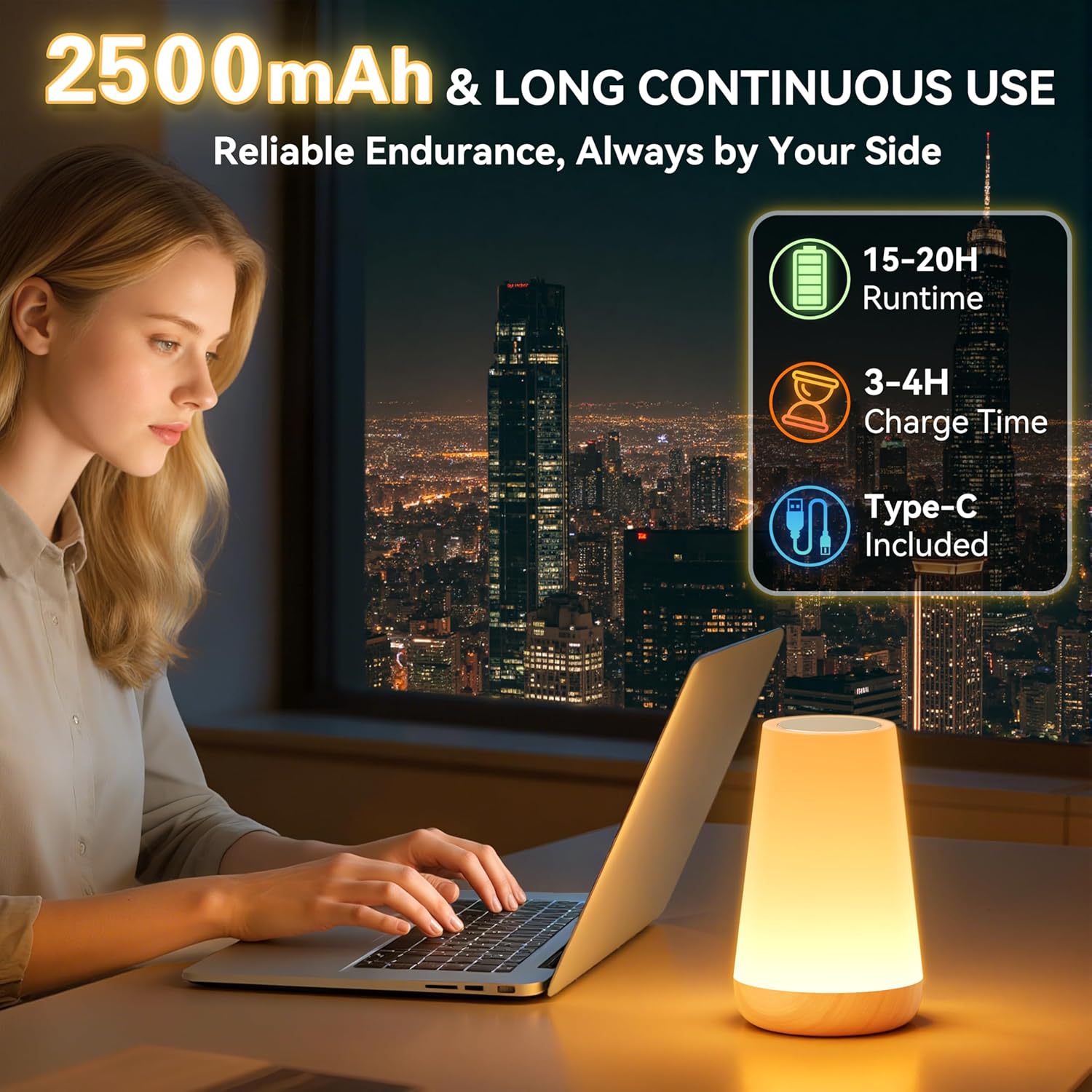 Rechargeable Brown Bedside Lamp - View 5