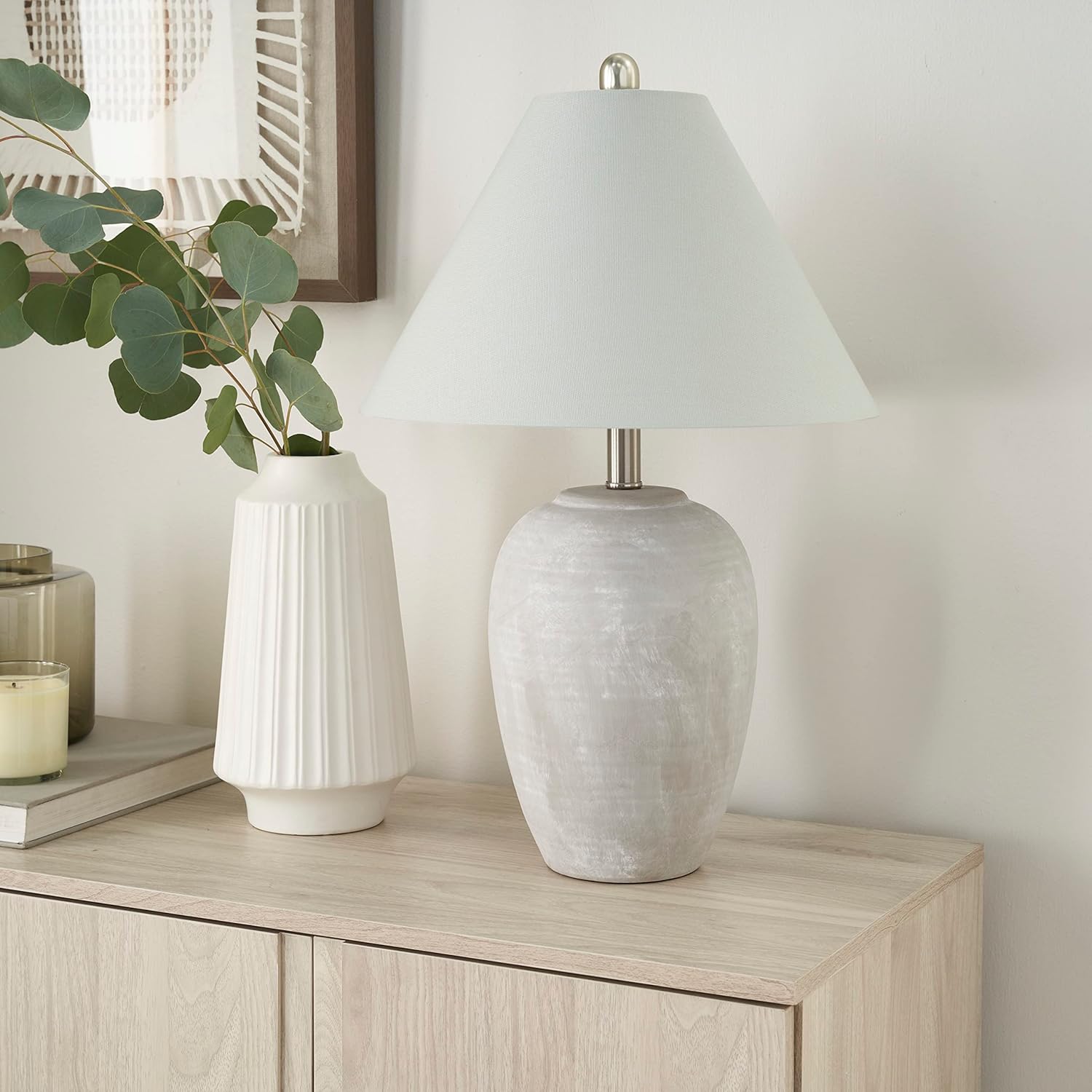 Vintage Farmhouse Beige Table Lamp — 23" — 1 Lamp - Empire Shade