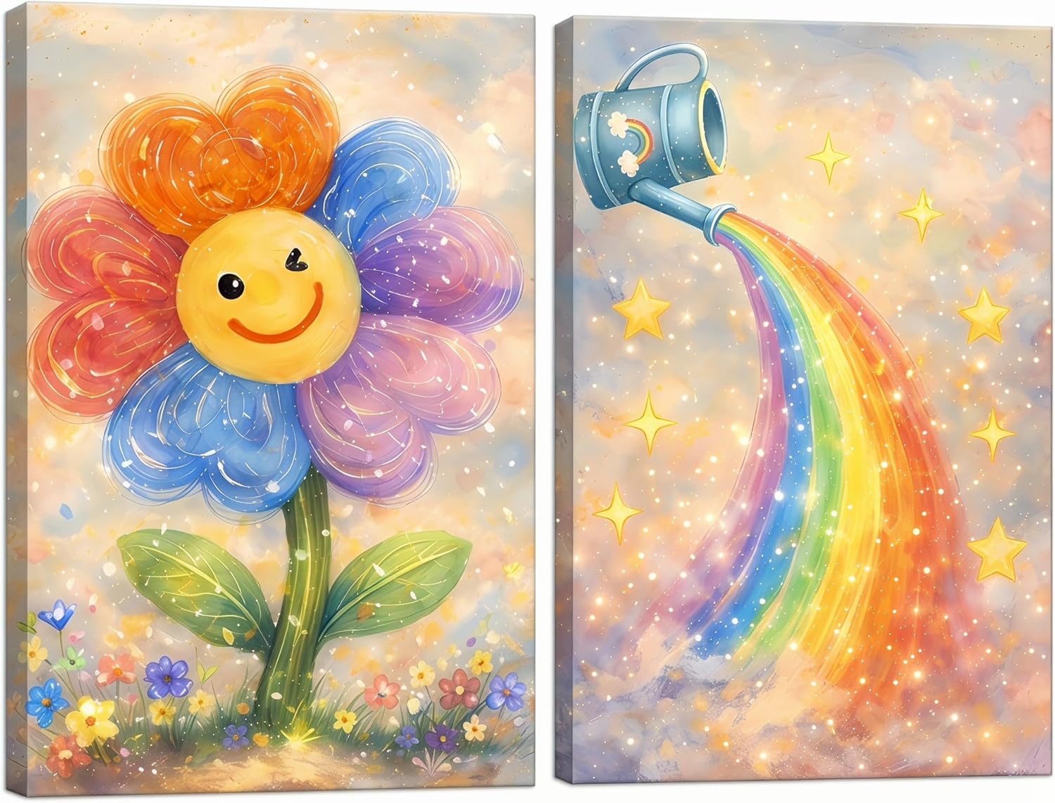 Framed Modern Black Wall Art — 24" — A-Flower Rainbow