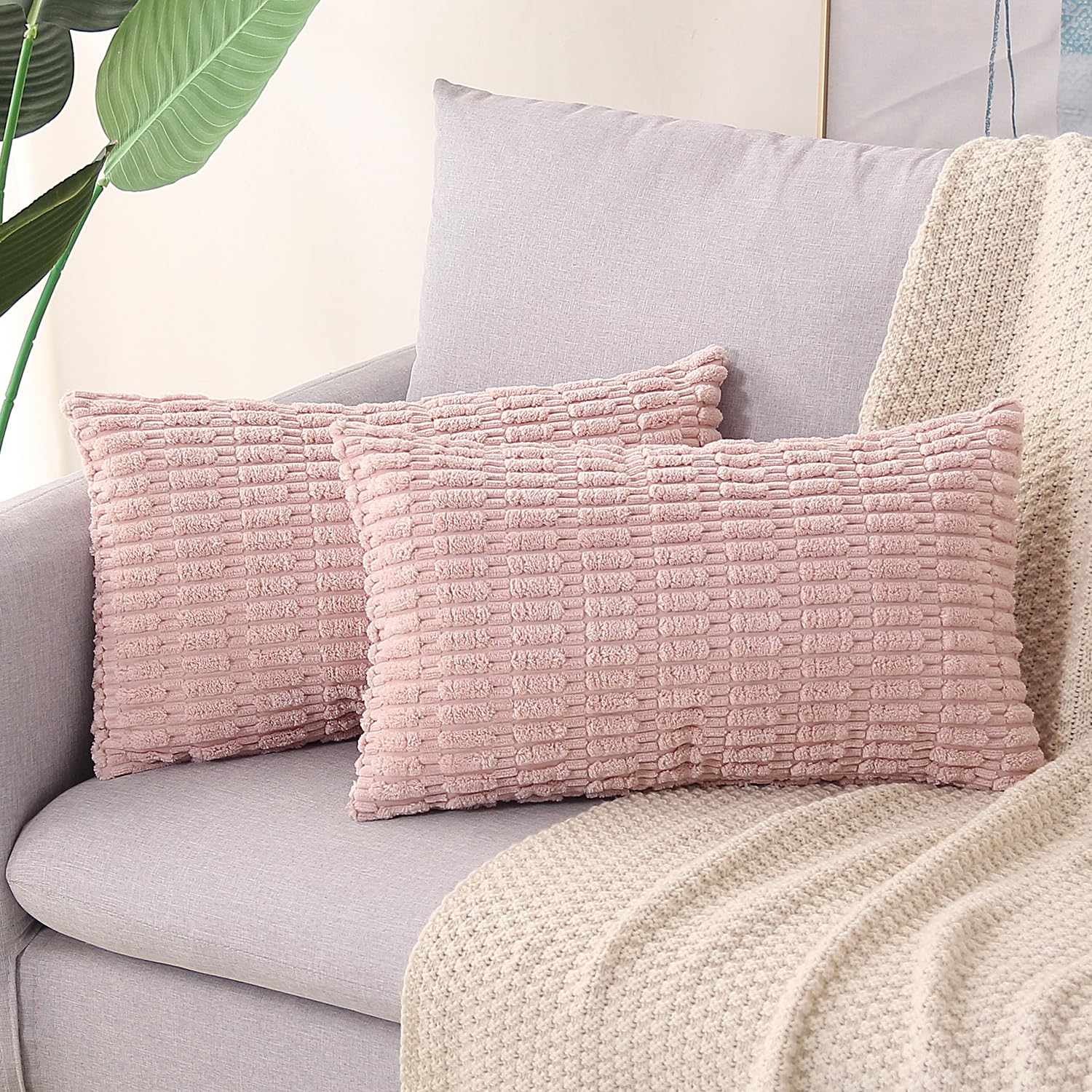Lumbar Boho Beige Throw Pillow Cover — 20"