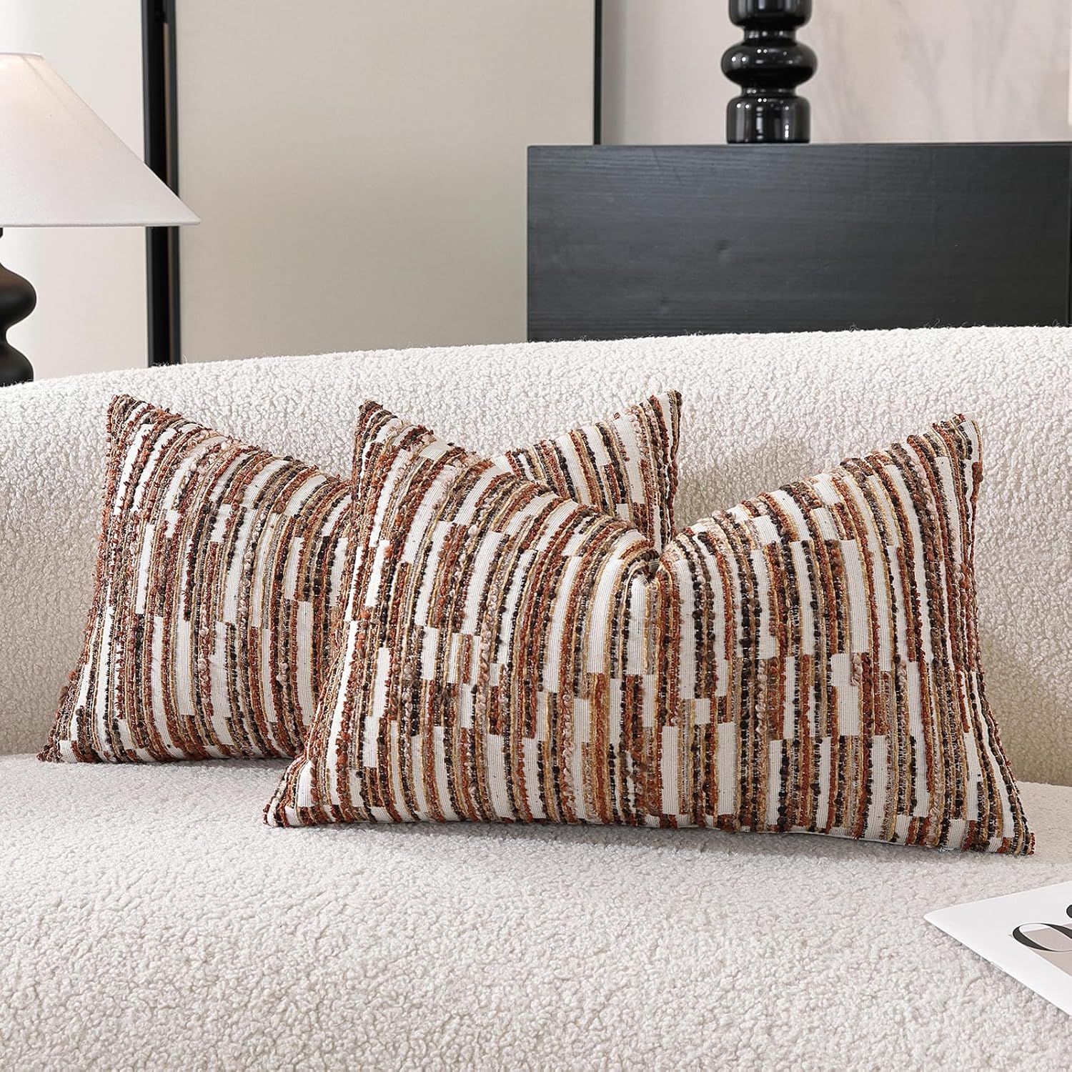 Chenille Boho Beige Throw Pillow Cover — 18" — Orange