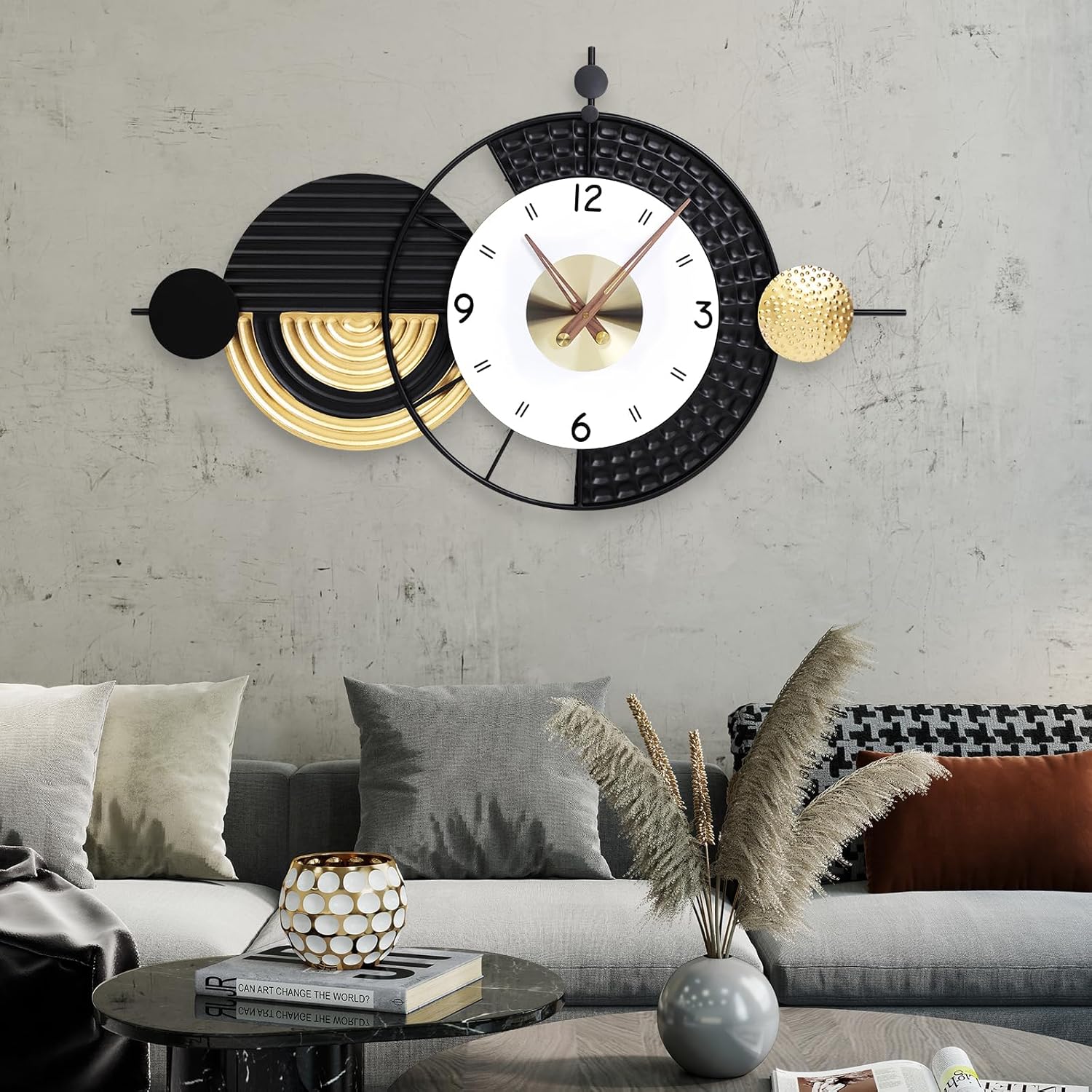 Modern Black Wall Clock — 27" — F-black Gold-34.2x20.8inch
