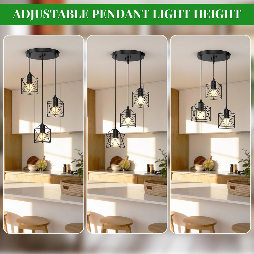 Adjustable Farmhouse Beige Pendant Light — 3-Light - View 3