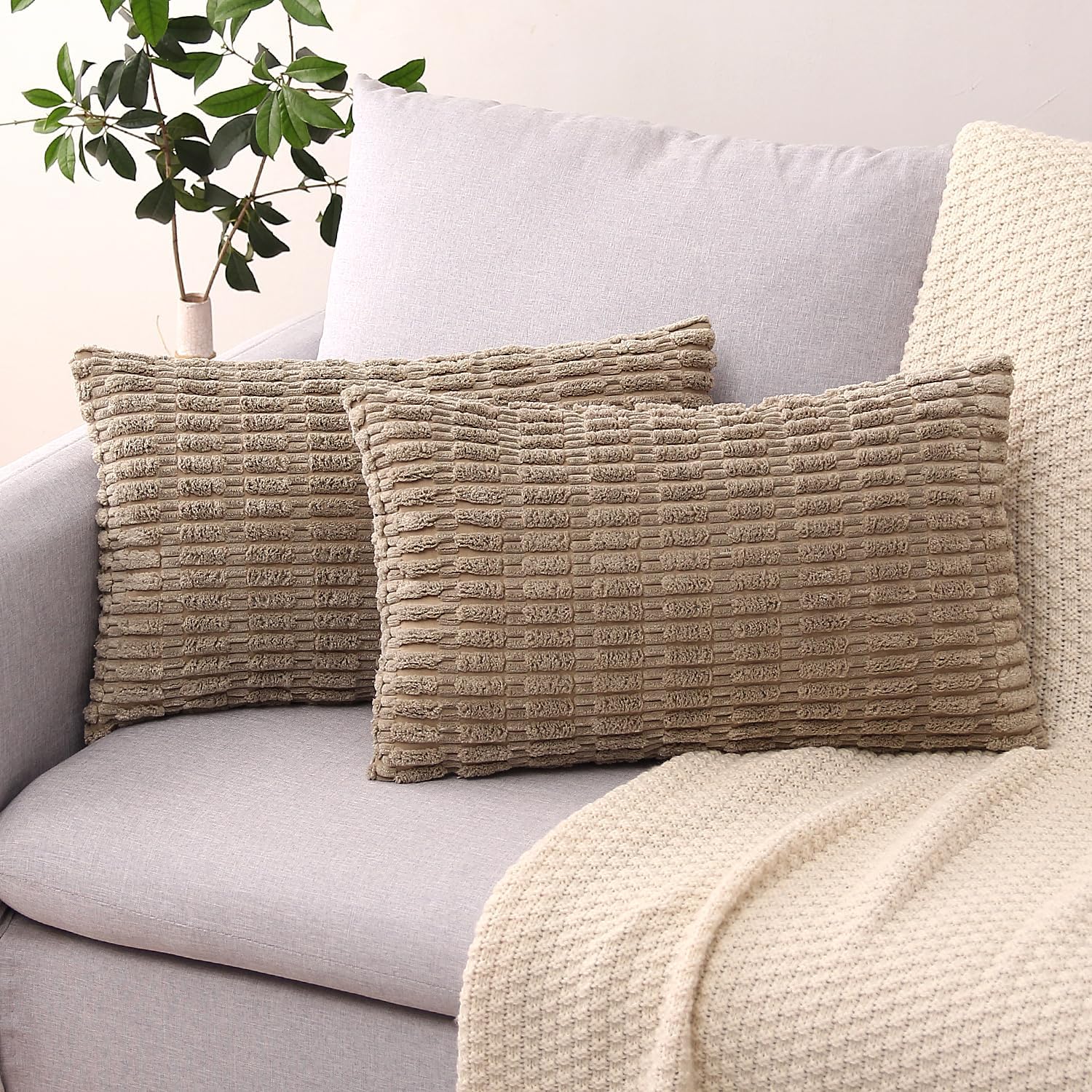 Lumbar Boho Beige Throw Pillow Cover — 20" — Khaki