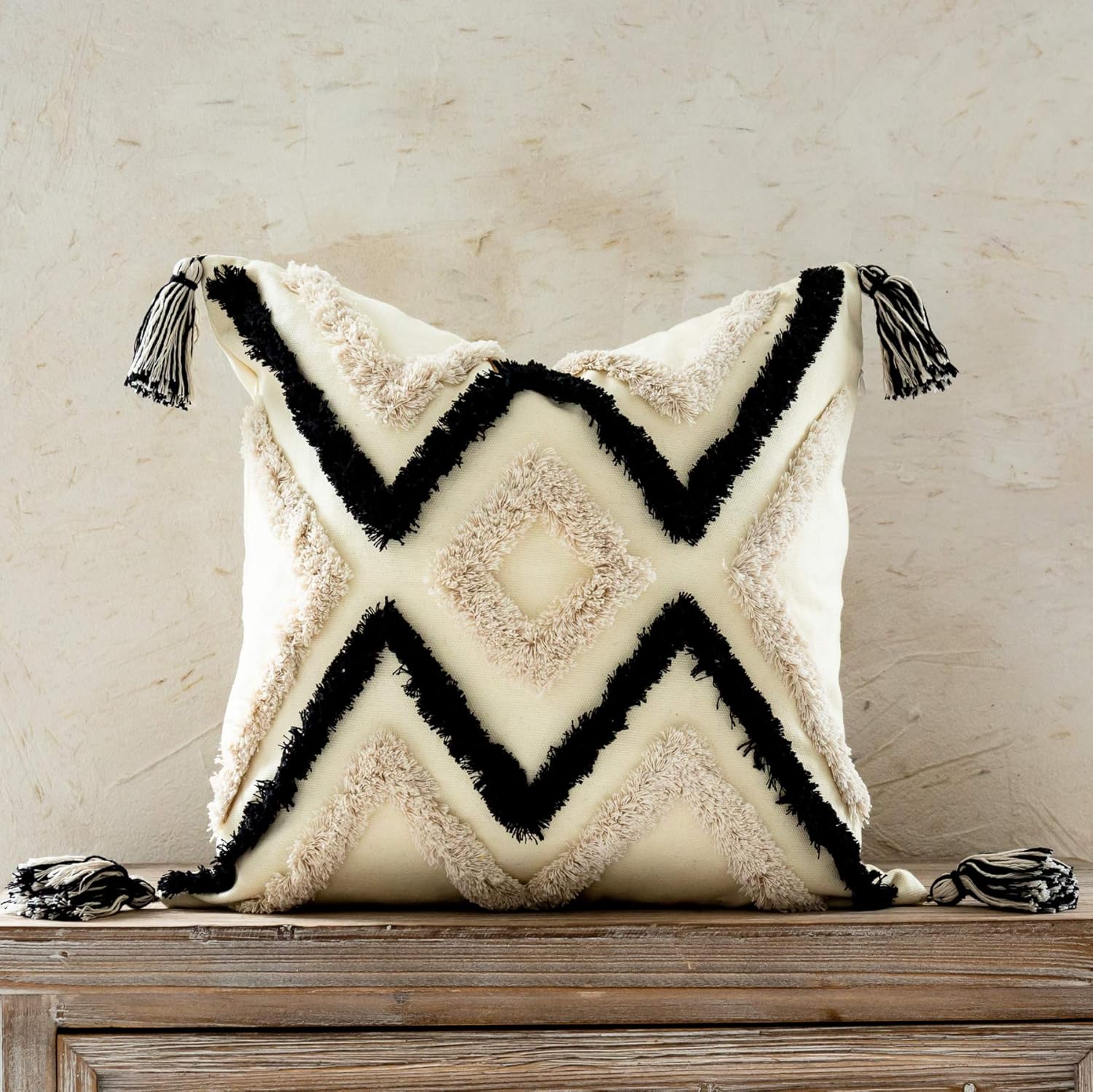 Tufted Boho Fabric Throw Pillow Cover — 20" — Style C