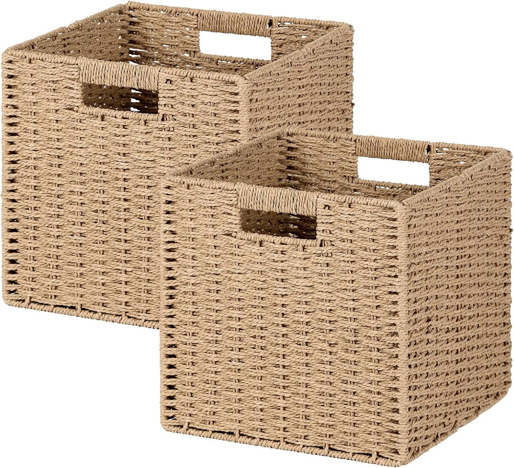 Handwoven Boho Beige Storage Basket — 11x11 — Natural Beige