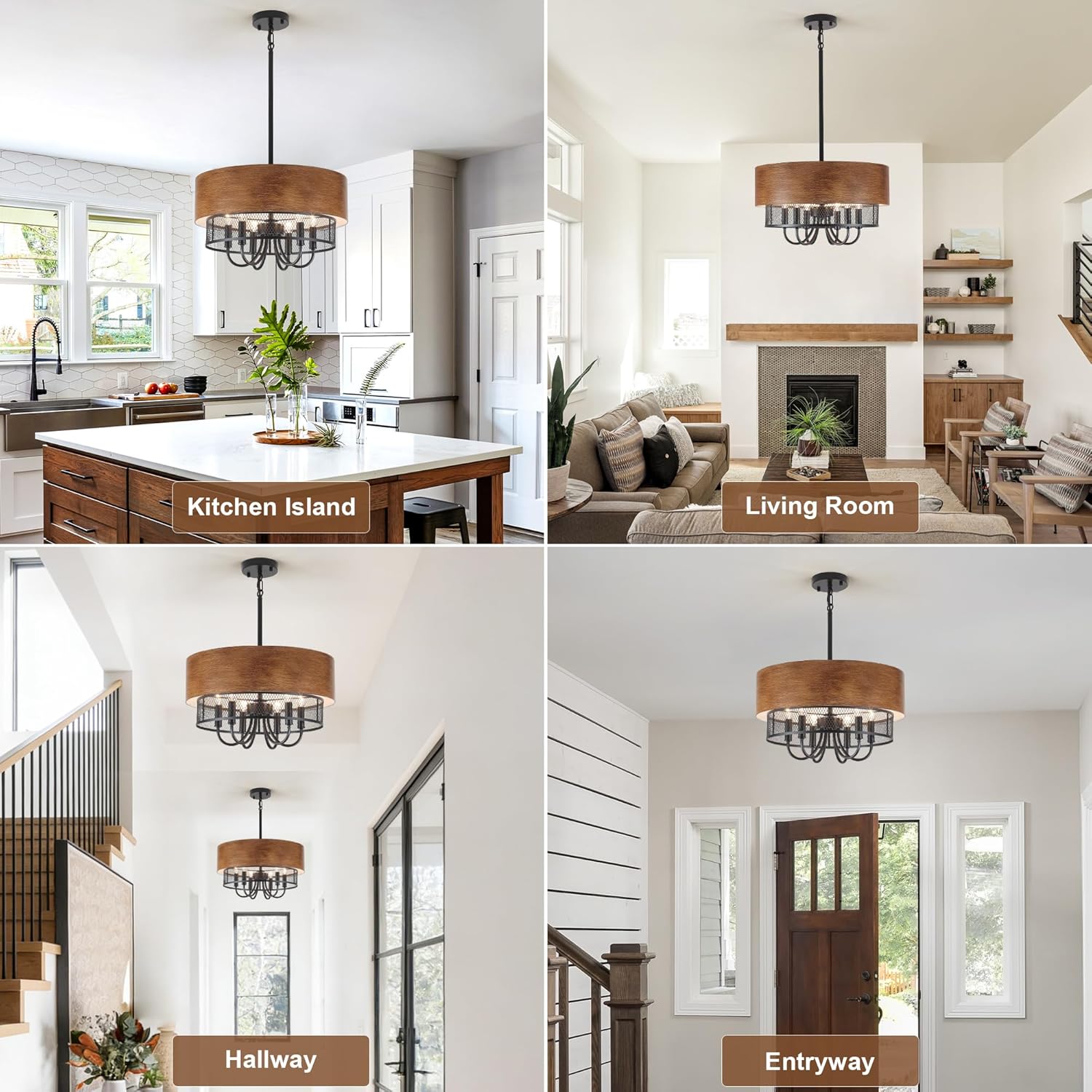 Round Farmhouse Black Chandelier — 6-Light - View 3